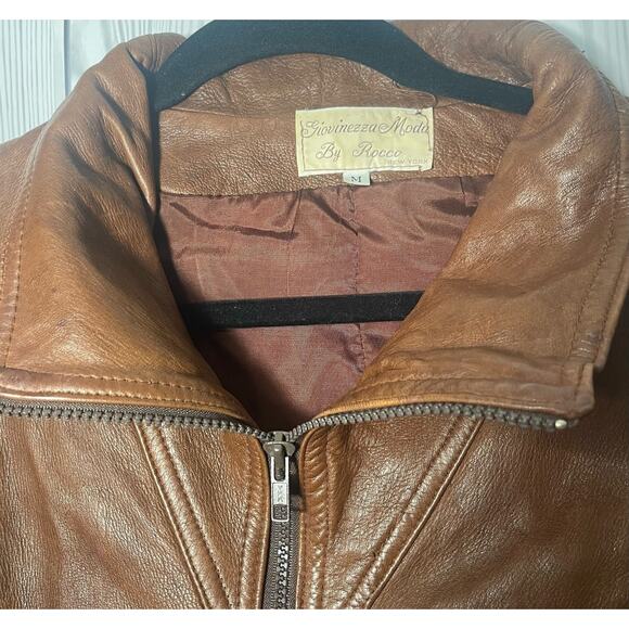 Vintage 80's Giovinezza Moda Rocco Brown Moto Leather Jacket Medium - Picture 7 of 16